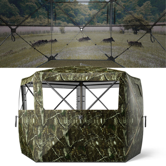 5-Sided Hunting Blind, 3-4 Person Pop Up Blinds 288 Degree See Through, Portable Durable Hunting Ground Blinds for Deer Hunting(Swing Door)
