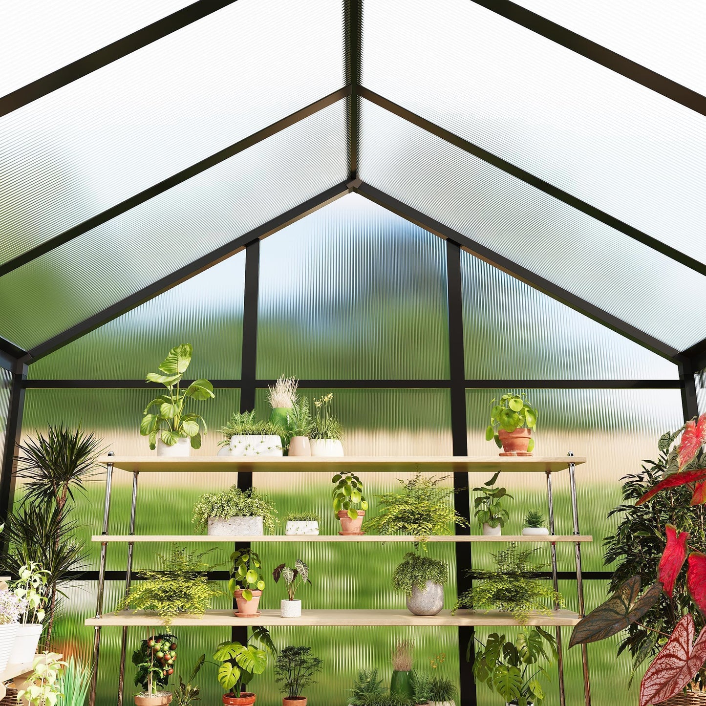 6X10FT Greenhouse, Aluminum Polycarbonate Green House, Green Houses for Outside with Sliding Doors, Outdoor Greenhouse with Ajustable Roof Vent, Withstands Bad Weather for Garden, or Backyard, Black