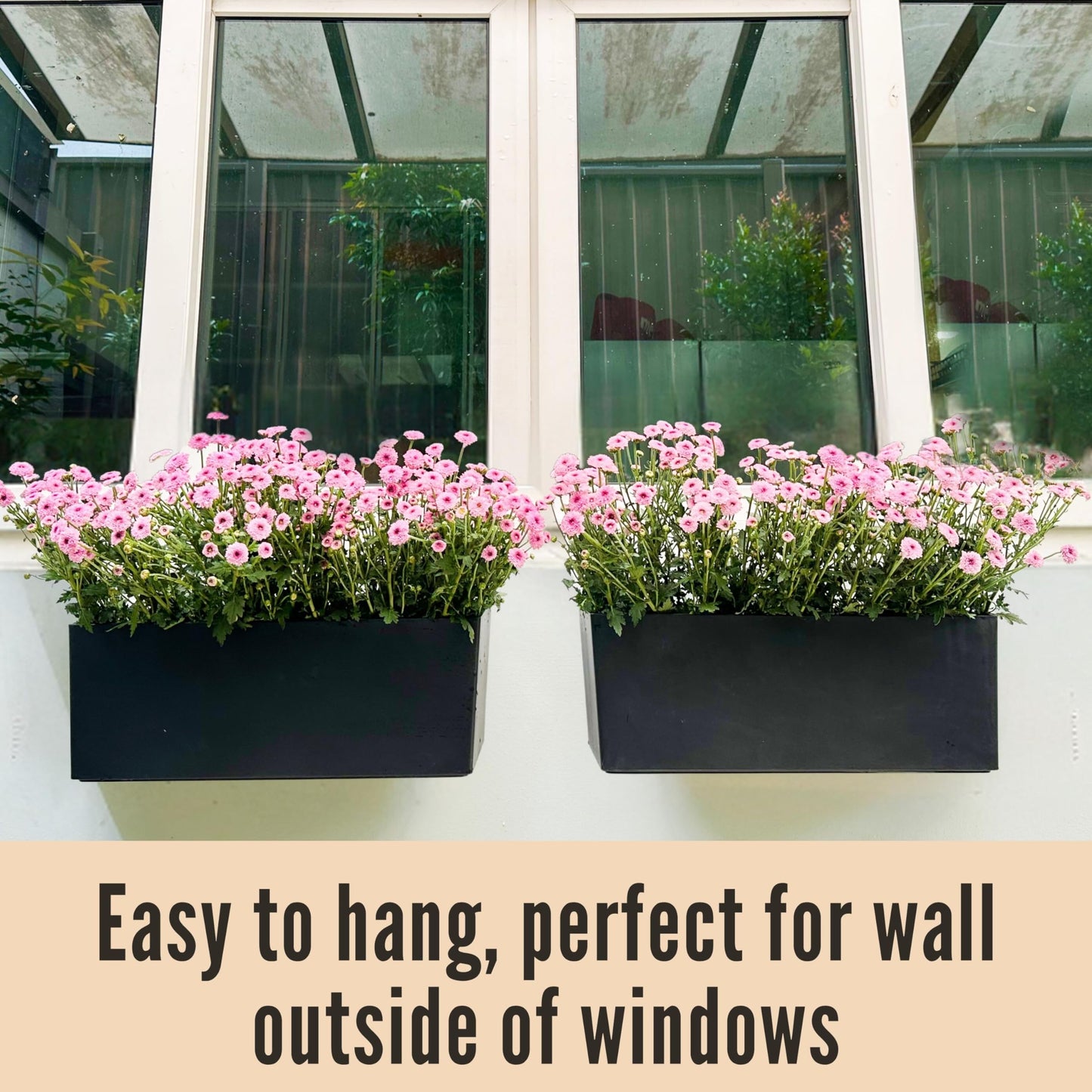 LaLaGreen Wall Planters for Indoor (2 Pack, 20 Inch) Black Self Watering Rectangular Window Planter Box Outdoor with Bracket Wall Mount Vertical Garden Balcony Herb Plant Holder Stylish Flower Pot