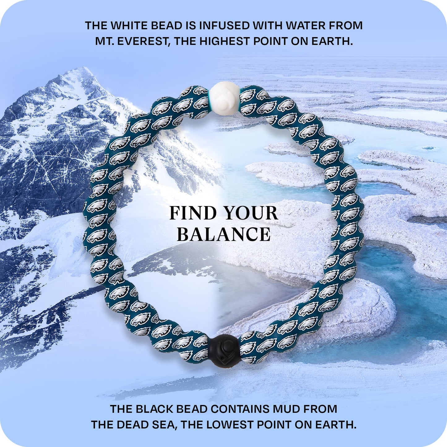 Lokai Silicone Beaded Bracelet for Men & Women, NFL Football Collection - Philadelphia Eagles, Green Logo, Medium - Silicone Jewelry Fashion Bracelet Slides-On for Comfortable Fit