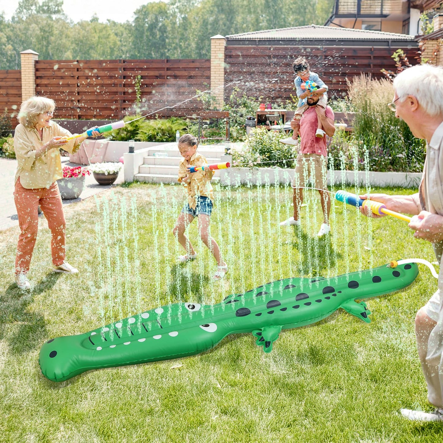 Water Sprinkler for Kids,Large Crocodile Inflatable Sprinkler, Kids Sprinklers for Yard,Outdoor Water Toys Spray Summer Water Play for Boys Girls Dogs Backyard