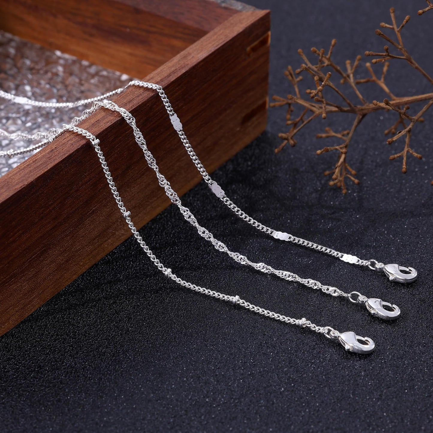 DEARMAY Dainty Silver Plated Bracelets for Women Trendy, Silver Jewelry Set Paperclip Box Herringbone Figaro Rope Chain Bracelet for Women Fashion Pack Gifts