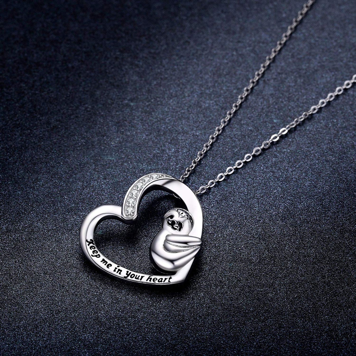 JUSTKIDSTOY S925 Sterling Silver Sloth Necklace “Keep Me in Your Heart”Animal Pendant Necklaces for Women Sloths Lovers Gifts