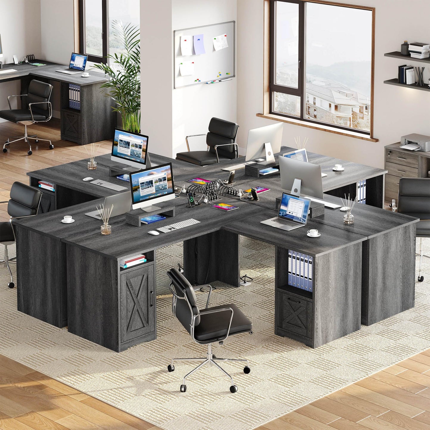 YITAHOME L Shaped Desk with Power Outlets, 60 Inch Computer Desk Corner Desk with File Drawer, Home Office Desk with Monitor Stand & Storage Shelves, L-Shaped Desk with File Cabinet, Grey