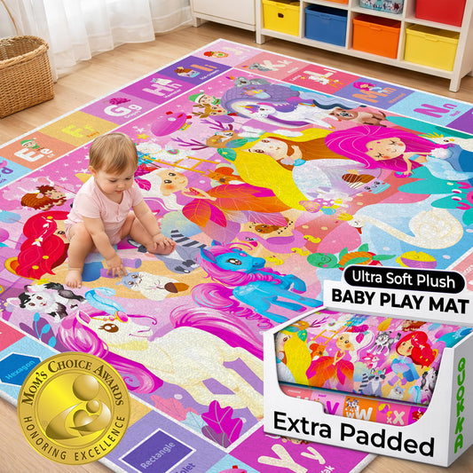 Quokka Baby Mat for Floor Play for Babies 6-12 Months – Super Soft Baby Floor Play Mat for Toddlers 1-3 – Princess Extra Thick Plush Rug for Nursery – Padded Foldable Activity Infant Playroom Carpet