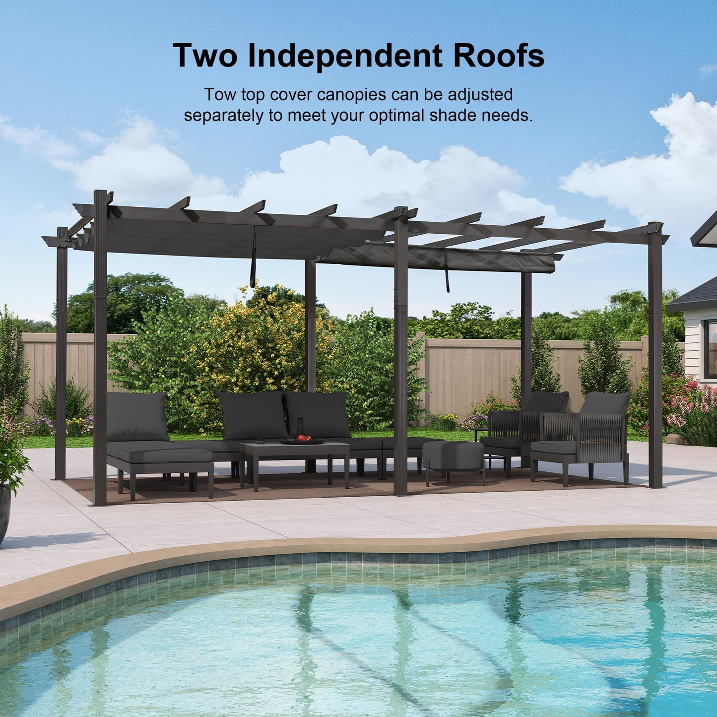 PURPLE LEAF 12' X 18' Outdoor Pergola with Retractable Canopy Aluminum Shelter for Porch Garden Sun Shade Beach Pavilion Grape Trellis Grill Gazebo Modern Backyard Deck Metal Patio Pergola Gray