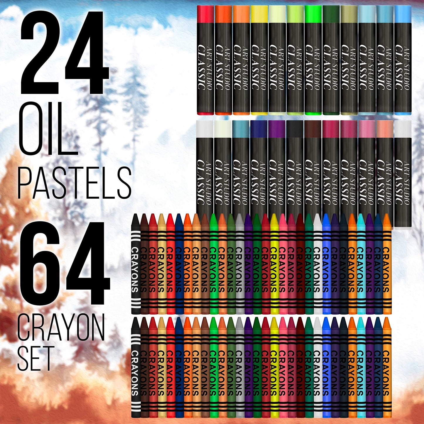 U.S. Art Supply 162-Piece Mega Wood Box Artist Kit with Painting, Drawing & Art Supplies for Adults - 24 Each (Watercolors, Oil Pastels, Pencils), 60 Crayons & 2 Brushes - Art Kit for Adults, Gift Set
