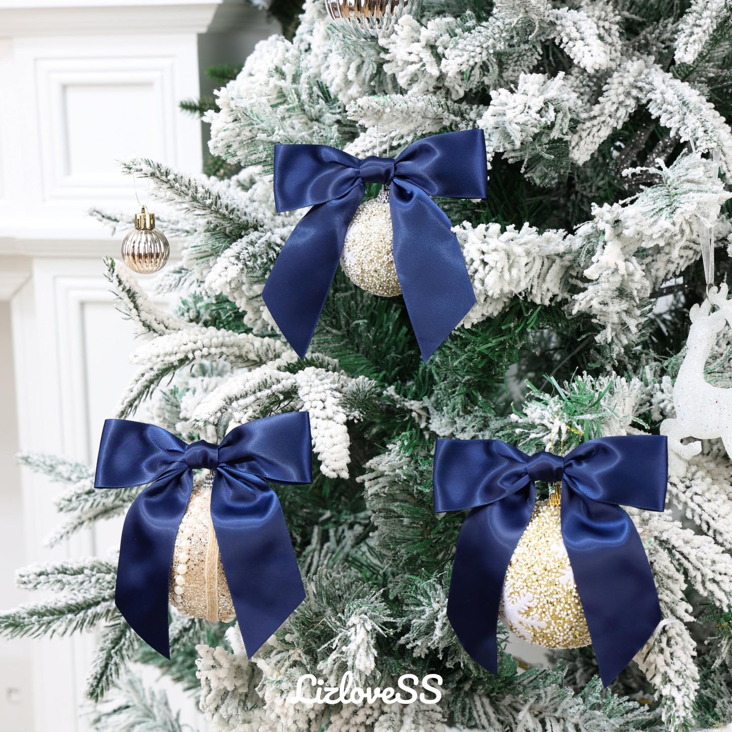 LIZLOVESS Navy Blue Satin Ribbon Twist Tie Bows 5 Inch Pre-Tied Blue Gift Bows for Crafts, Treat Bags, Party Favors, Wedding, Baby Shower, Candy Apple, Christmas Tree (36 Pack)