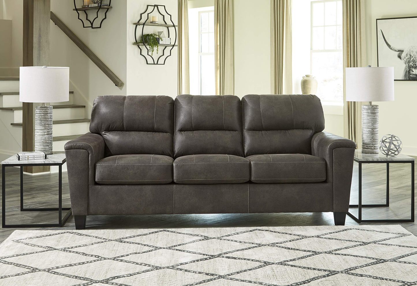 Signature Design by Ashley Navi Faux Leather Modern Sofa, Gray