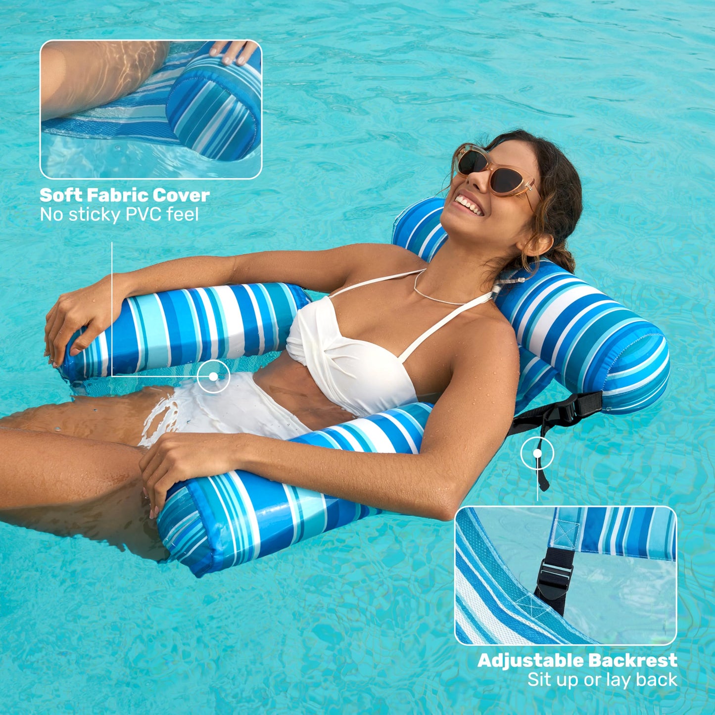 Sloosh Pool Floats Chairs Adult, 2 Packs Inflatable Pool Lounge Chairs,Blow up Hammock Pool Noodles Floats for Adults,Stripe Pattern Floating Water Chair for Pool Lake River(Stripe)