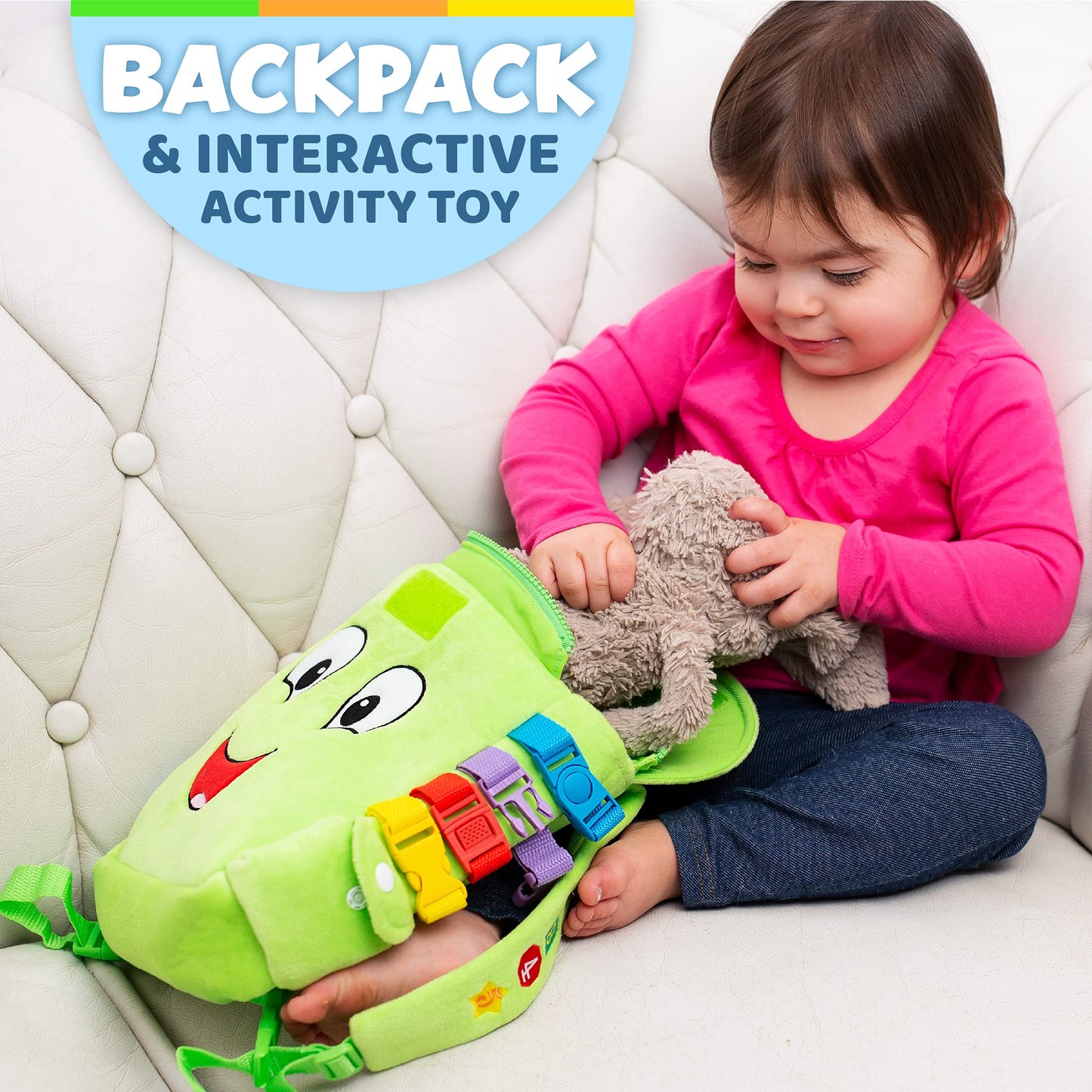 Buckle Toys Buddy Toddler Backpack with Buckles & Toddler Learning Activities and Sensory Toys for Toddlers 1-3, Travel Essentials Road Trip Activities for Fine Motor Skill Development Educational Toy