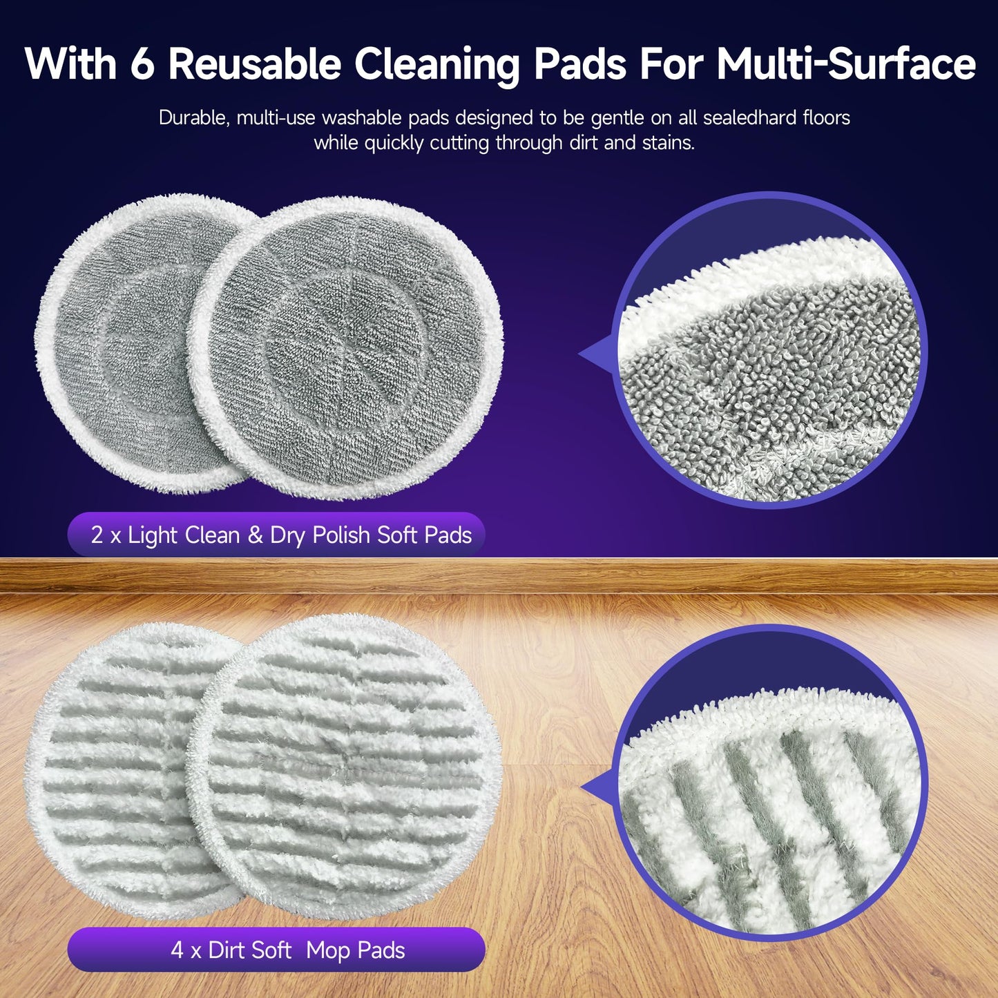 BOJUK Scrubbing Steam Mop, Steam Mops for Floor Cleaning with Rotating Pads, 4 Cleaning Modes & LED Headlights, Swivel Steering,Safe for all Sealed Hard Floors F2