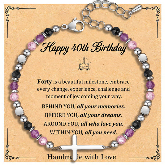 40th Birthday Gifts Women, 40th Birthday Decorations for Women, Dainty Christian Cross Bracelet – Adjustable Anxiety Relief Friendship Jewelry for Friend, Sister, Wife