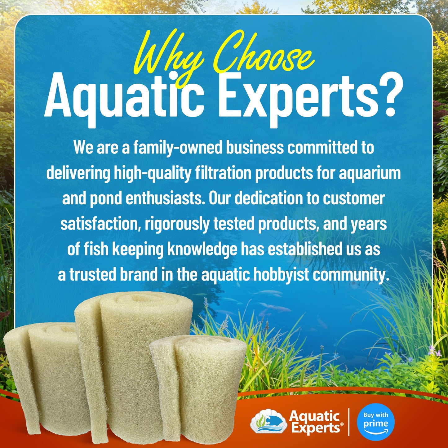 Aquatic Experts Cream COARSE Pond Filter Pad - 2 inch Thick - Bulk Roll Water Garden Filter Pond Media - Made in USA, (18 inch by 36 inch)