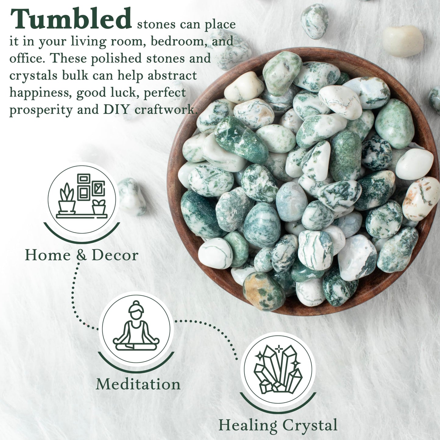 Crocon 1lb Tree Agate Tumble Stones Stones Set Pocket Crystal Healing Gemstones Balancing Tumble Collection Palm Stone Meditation Good Luck Charm Gift Craft Home Decor Size: 20-25 mm 1 LB