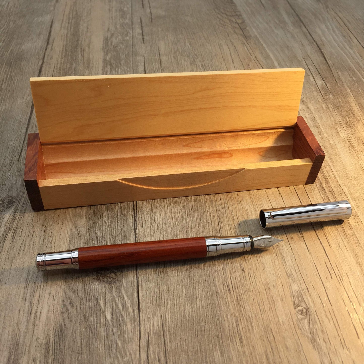 LACHIEVA LUX Rosewood Fountain Pen, German Fine Nib, Smooth Ink Flow, Wooden Gift Box with Converter & 2 Cartridges, Fancy Pen for Men and Women