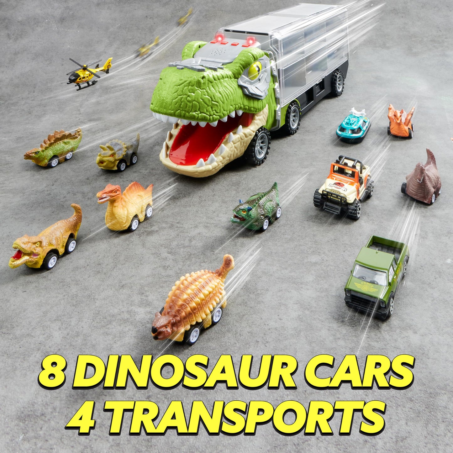 JOYIN 13 in 1 Dinosaur Toys for Kids 3-5, Transport Dinosaur Carrier Truck with 12 Pull Back Cars, Toddler Toys 3-4， Birthday Gifts for 3 4 5+ Year Old Boys