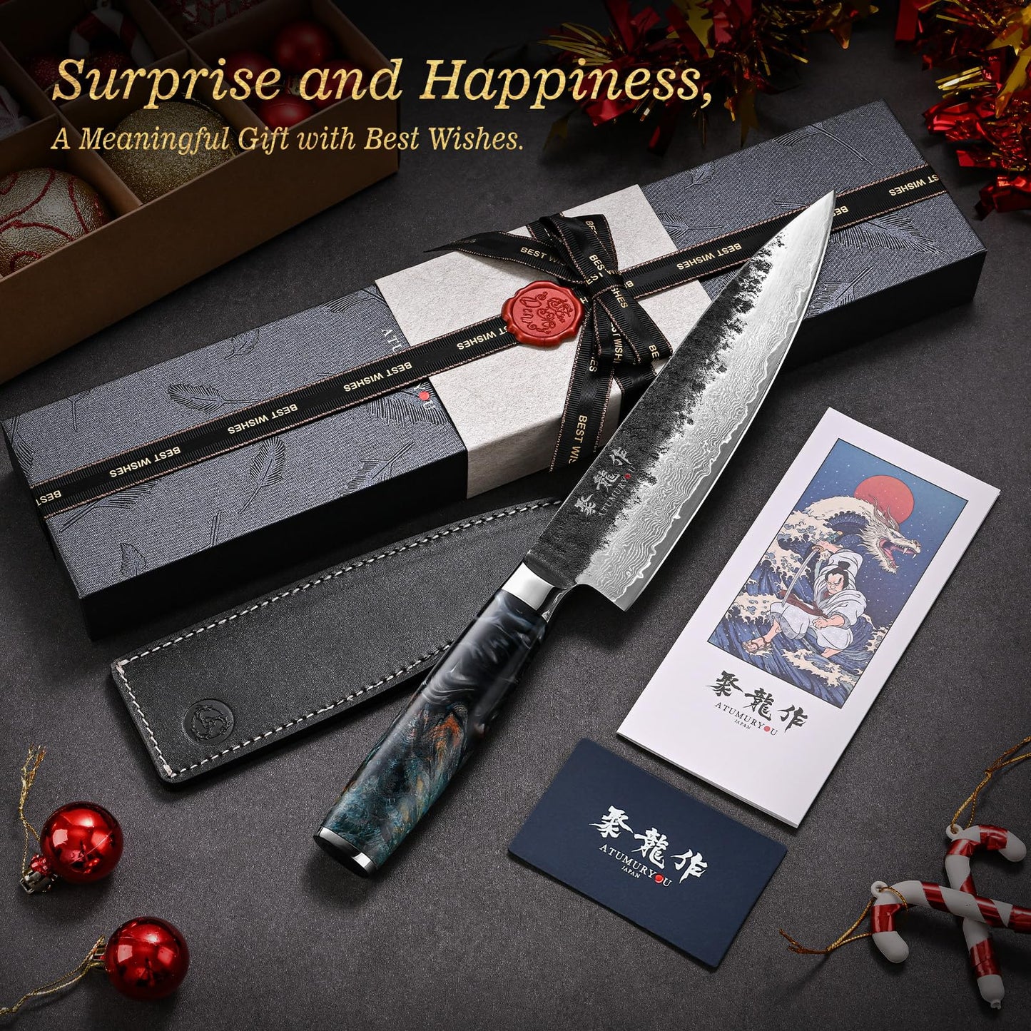 Japanese Chef Knife 8'', Hand Forged 67-Layer Damascus VG10 Core Kitchen Knife for Home & Professional Chefs, Razor Sharp Chef's Knives with Leather Sheath and Premium Gift Box, Ideal Cooking Gift