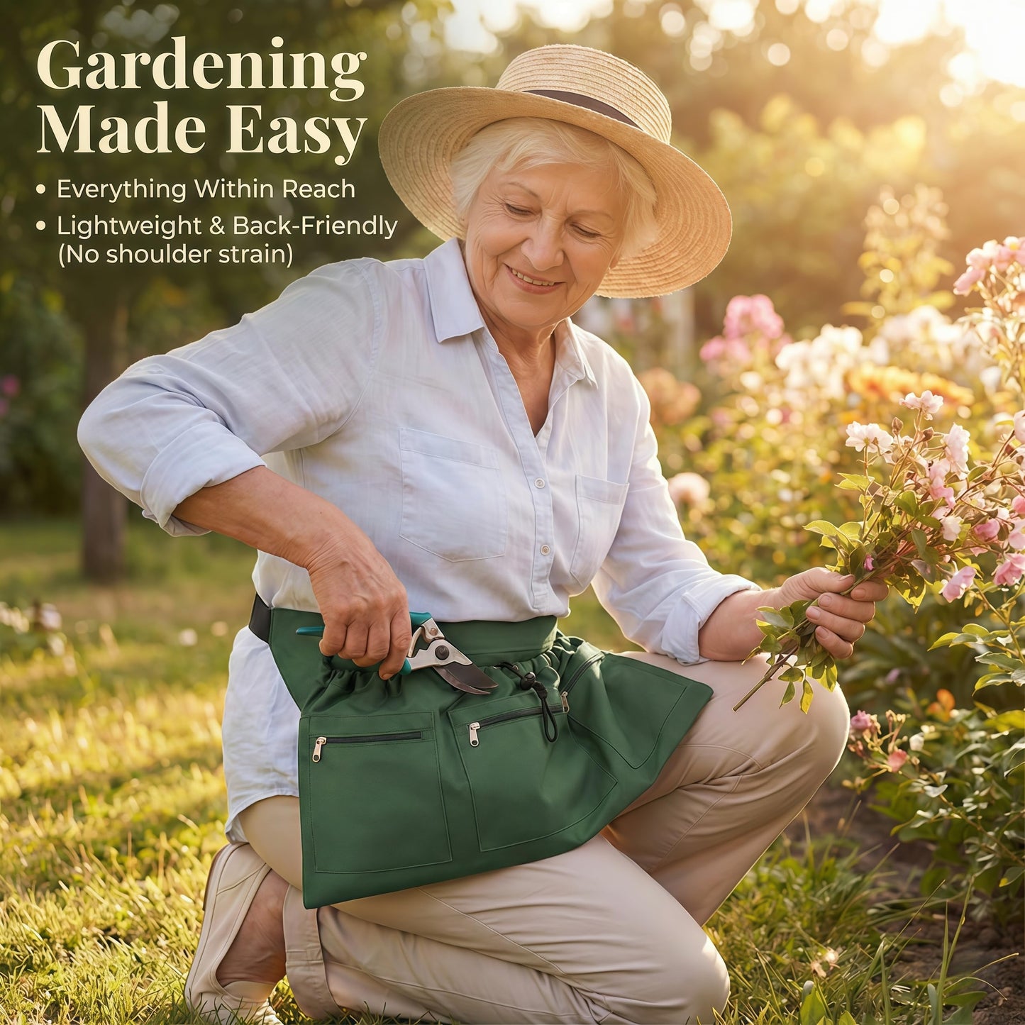 XJlSGXUSG Garden Apron with Deep Pockets - Adjustable Waist Tool Apron & Organizer with Zipper Pouch - Includes Thorn Resistant Gloves & 65ft Plant Tie - Heavy Duty Gardening Gift Kit for Women & Men