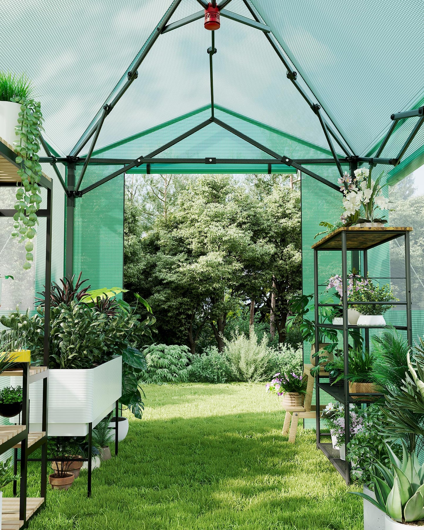 8x6 FT Portable Pops-Up Greenhouse for Indoor/Outdoor Use, Durable PE Cover Walk-in Greenhouse Kit, Zippered Doors & Mesh Windows Tunnel Green Houses, Easy Setup Garden Grow Tent for Plants, Green