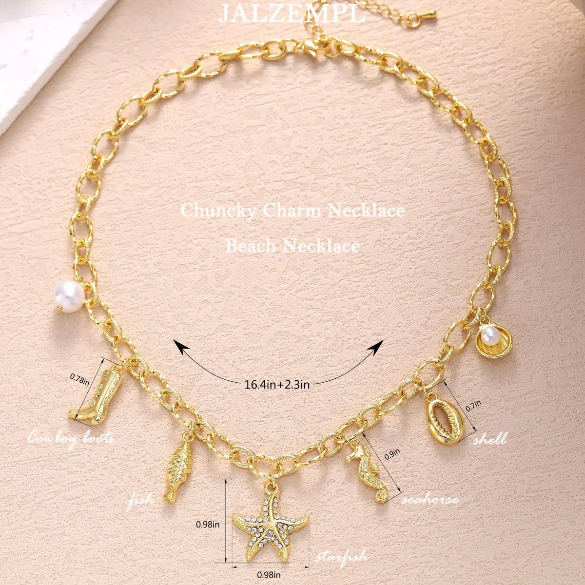 Chunky Charm Cross Pearl Necklace For Women Seashell Shell Starfish Beach Bow 14K Gold Plated Pendant Summer Jewelry (02 Starfish)
