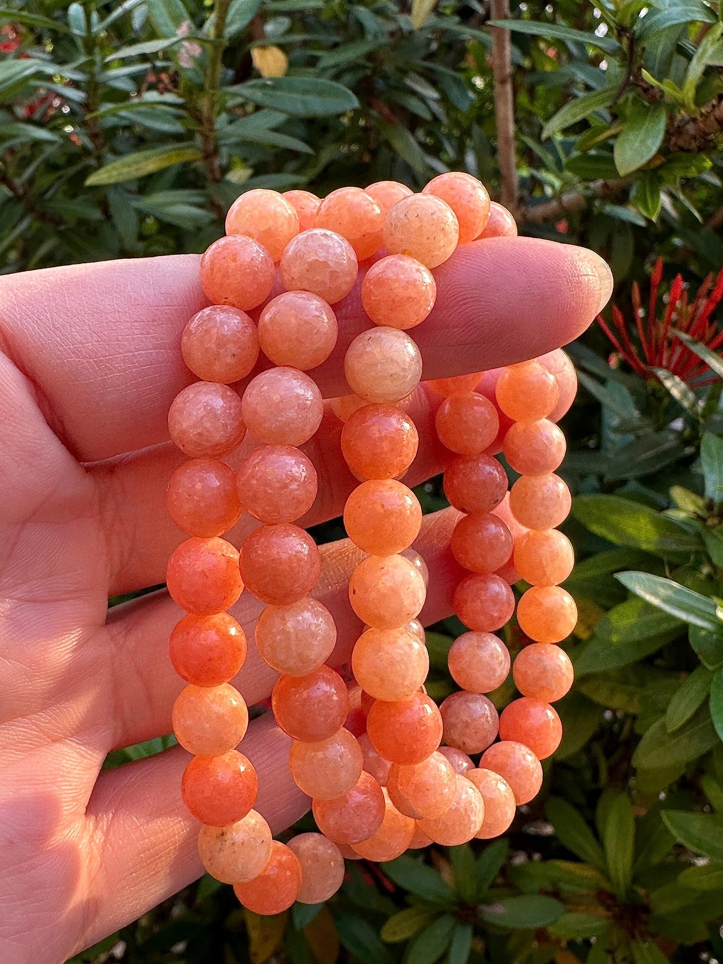 GAF TREASURES Peach Calcite Crystal Bead Bracelet 8mm, Genuine Peach Calcite Stretch Gemstone Bracelet, Healing Crystal Bracelet, Gift for Men & Women (1)