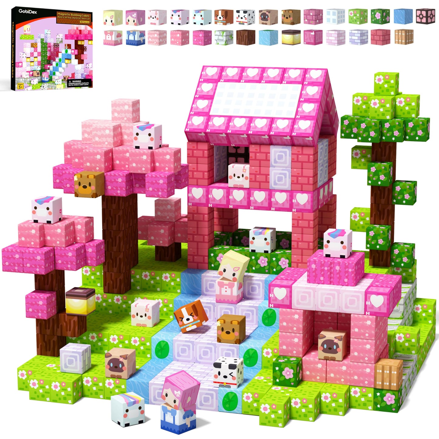 GobiDex 100PCS Magnetic Blocks Kid Building Toys for 3+ Years Old Girls, Upgraded STEM Sensory Gifts for Princess, Kids Magnets Game for Toddler