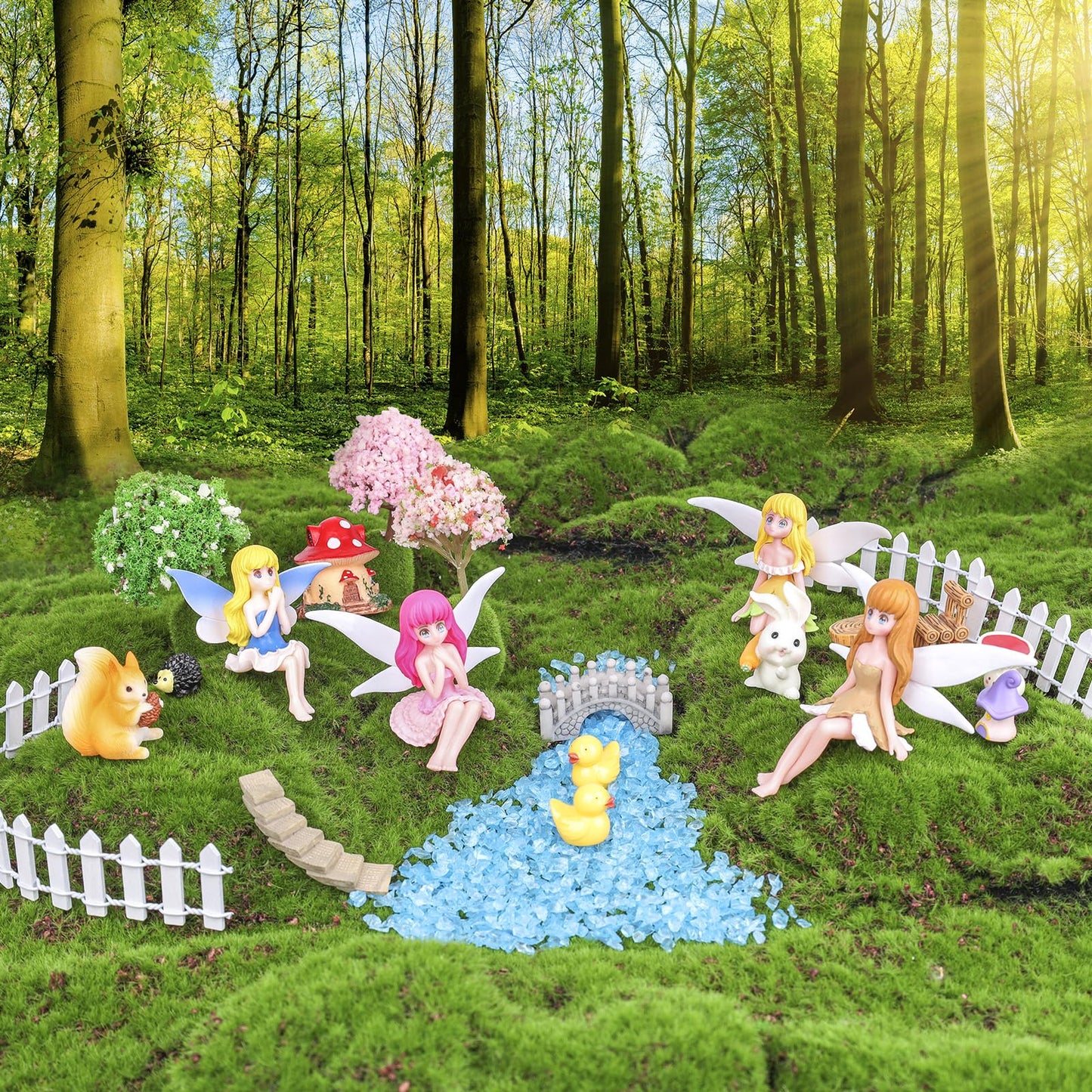 NSBUDIN 54 Pcs Fairy Garden Accessories - Miniature Garden Accessories Set with Resin Animal Figurines, Fairy Elves & Mini Ornaments for DIY Mini Garden & Terrarium