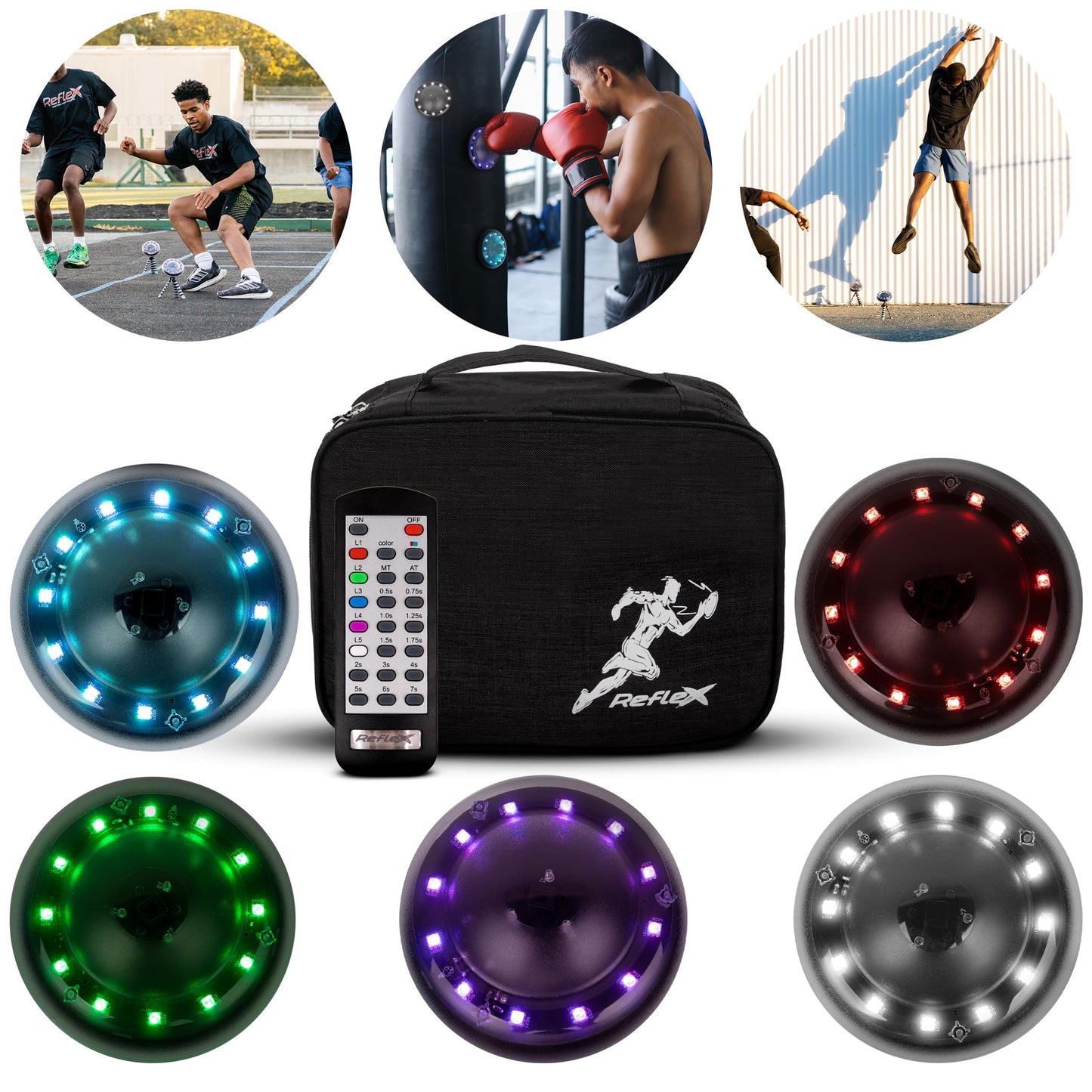 Reflexx RLT 2.1 Reaction Training Lights with TriPod's – Improve Reaction Time, Coordination & Focus – Adjustable Speed, Brightness & Sound Control – for Fitness, Rehab, Seniors & Athletes