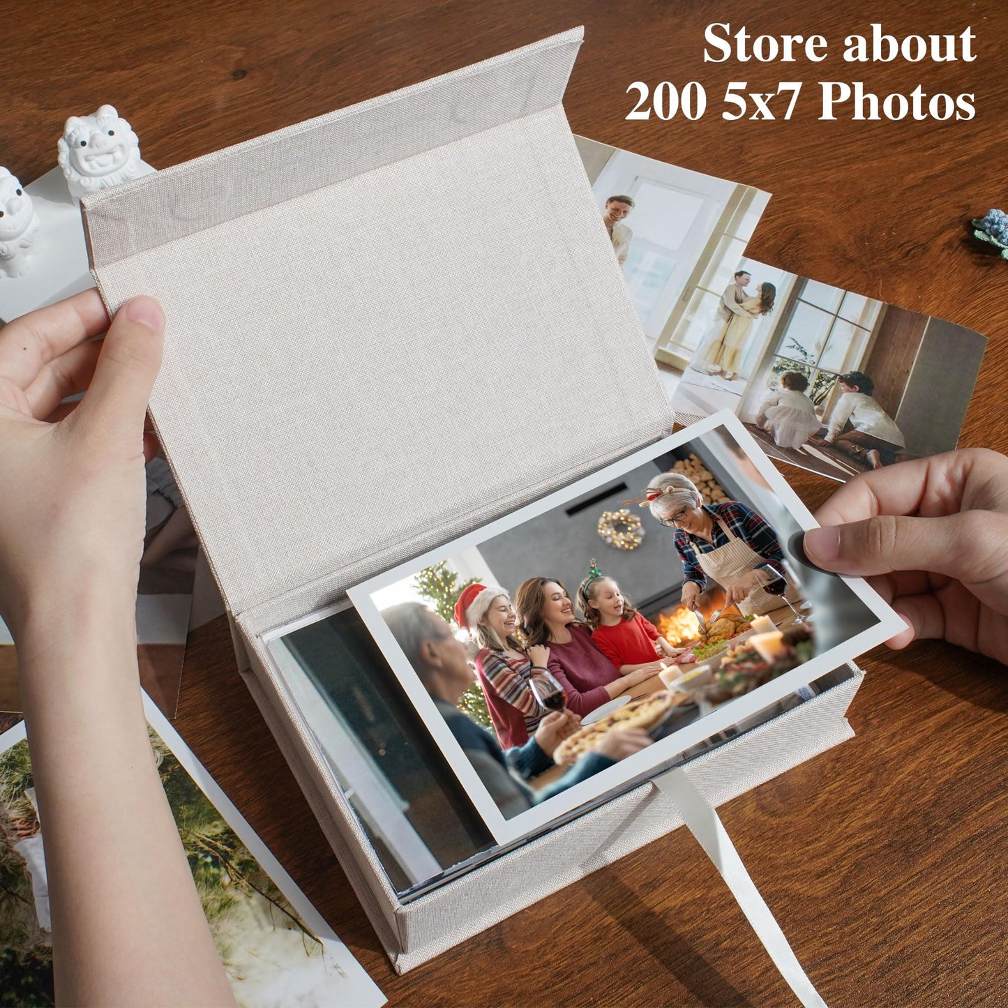 Hiwhy Photo Storage Box 5x7, Linen Photo Box, Memory Box Perfect to Store Your Photo, Pictures, Certificates, Scrapbooking Supplies, Keepsakes and Jewelry Beige