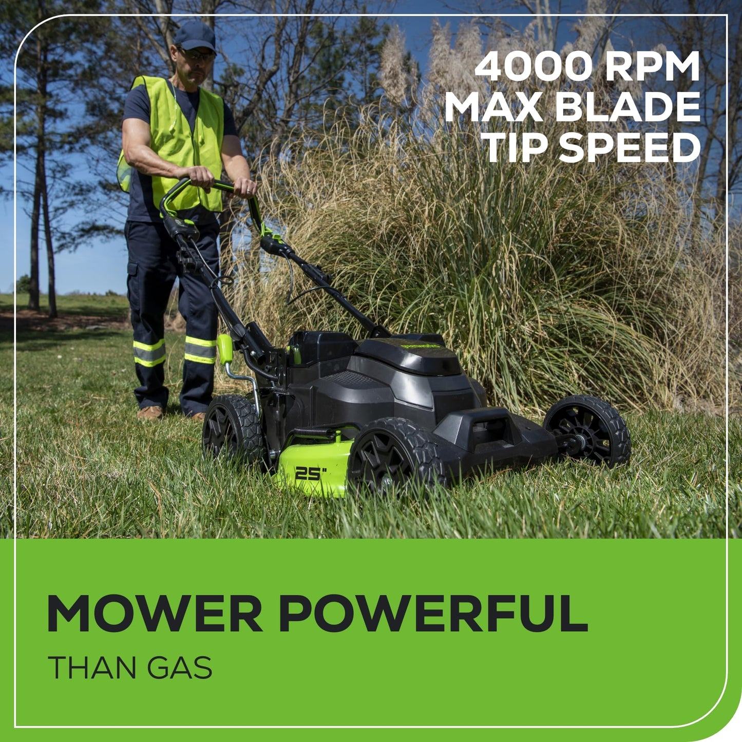 Greenworks 82V 25” Brushless (Self-Propelled) Cordless Lawn Mower, (2) 4.0Ah Batteries and Dual Port Rapid Charger (Great for Landscapers and Professionals)