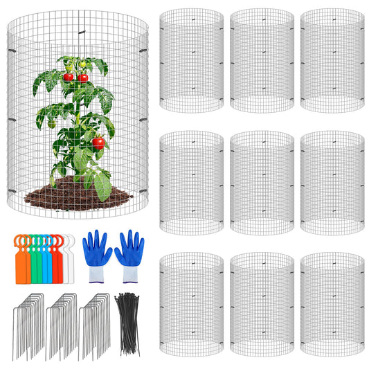 30Pcs Garden Plant Protector Cage 12''x12'', 10 Set Metal Wire Protectors for Plants, Protection Cages with Stakes Nylon Ties, Animals Barrier to Keep Chicken Rabbit Away from Plants Flower Vegetables
