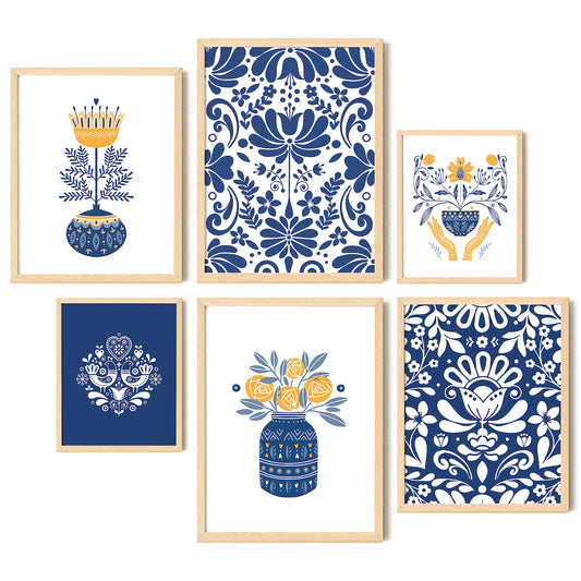 EXCOOL CLUB Scandinavian Home Decor Wall Art - 12x16 Scandinavian Folk Art Prints, Norwegian Swedish Gifts, Scandi Style Poster Artwork, Vintage Norwegian Flower Pictures for Bedroom (UNFRAMED)