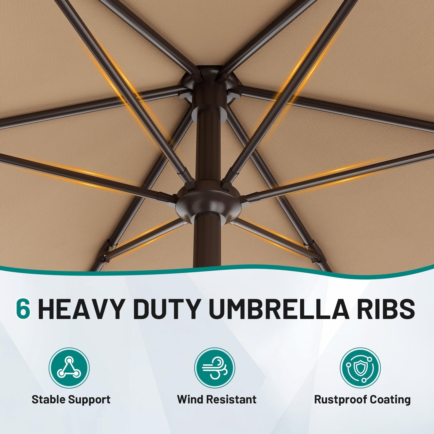 AreShark 7.5FT Patio Umbrella Table Market Umbrella with 6 Sturdy Ribs, Button Tilt/Crank, Heavy-Duty Outdoor Umbrellas for Pool, Deck, Garden and Backyard, Beige