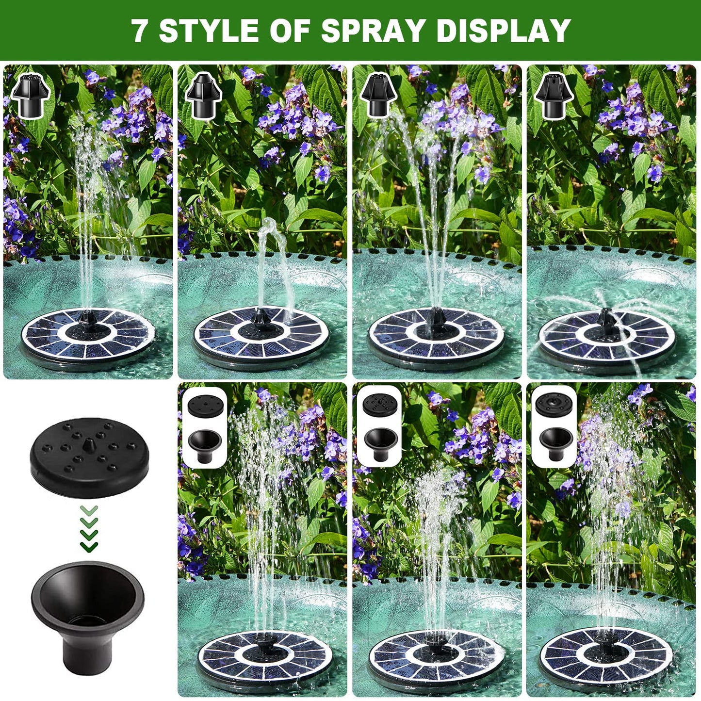 Yzert Solar Fountain with 2000 mAh Battery Backup Works in Cloudy, Glass Solar Powered Bird Bath Fountains with 7 Nozzles, 3.5 W Solar Fountain Pump for Birdbath,Garden, Outdoor, Pond (White)