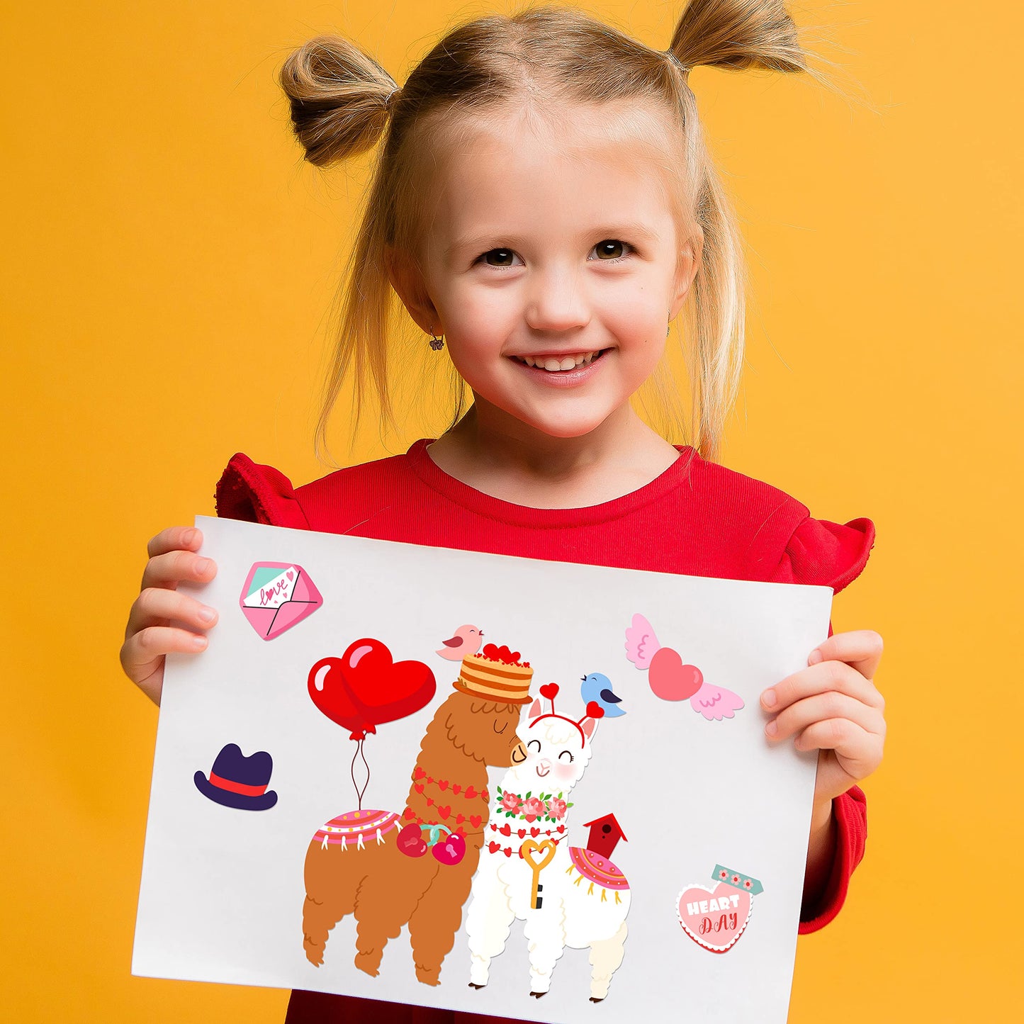 70Sheets Valentines Stickers Crafts for Kids - Make-A-Llama/Bear/Fox/Cupid/Gnome Face Sticker- Valentine's Day Gifts Goodie Bag Stuffer School Classroom Activity Games Party Favors (Small Size)