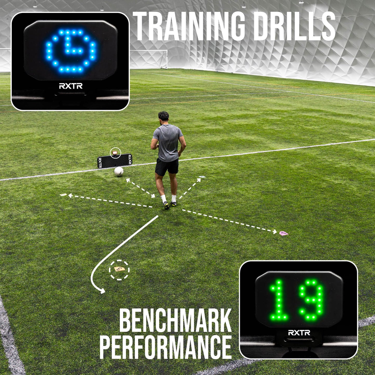 RXTR PRO Coach Soccer Training System - Smart Reaction Light & Soccer Rebound Board with Real-Time Scoring, 17 Pre-Programmed Drills, App-Free Training for All Skill Levels