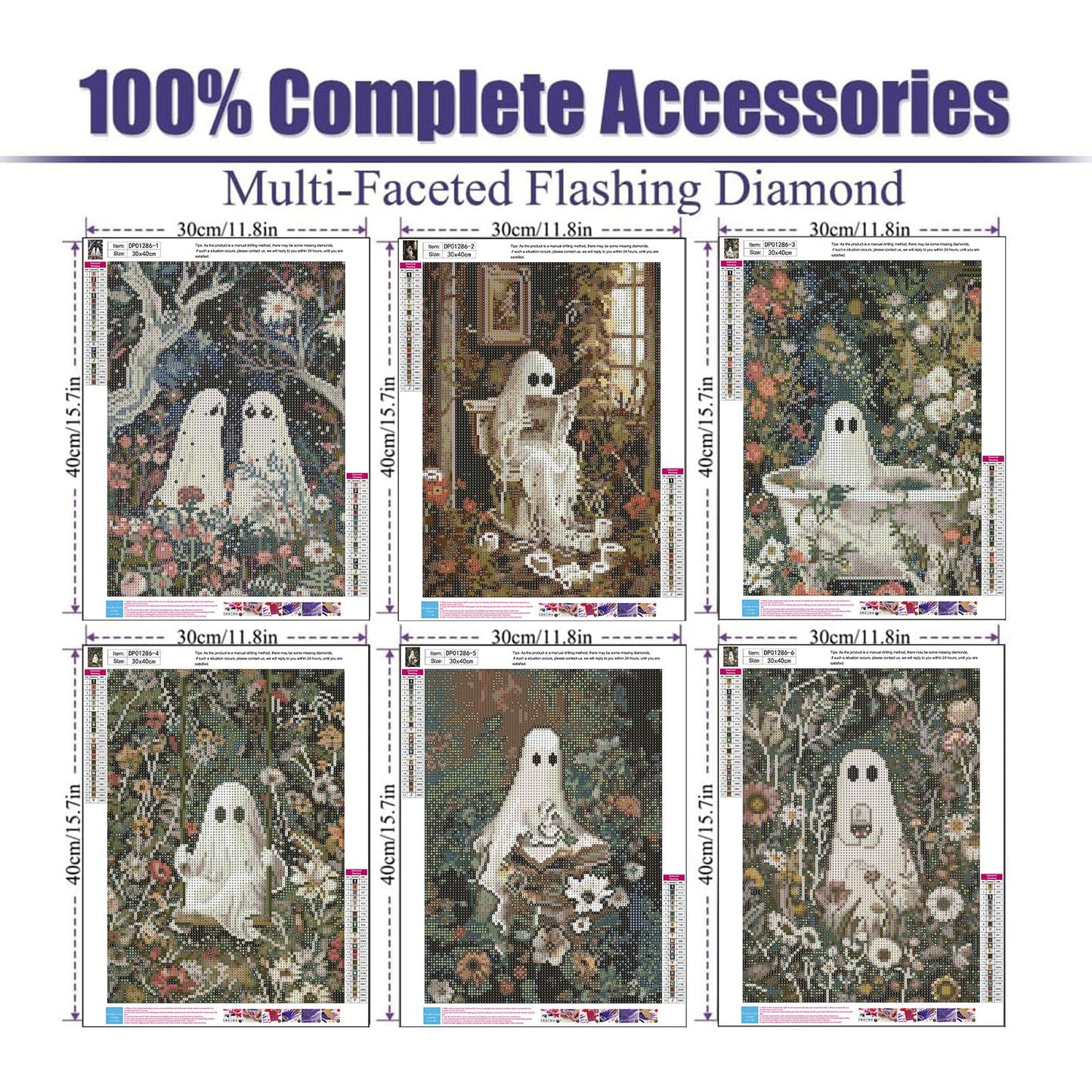 GOUOYANA 6 Packs Halloween Diamond Art Painting Kits for Adults,Ghost Diamond Painting Kits for Beginners,5D Halloween Full Drill Diamond Dots,Gem Art Crafts for Adults Wall Decor 12x16inch