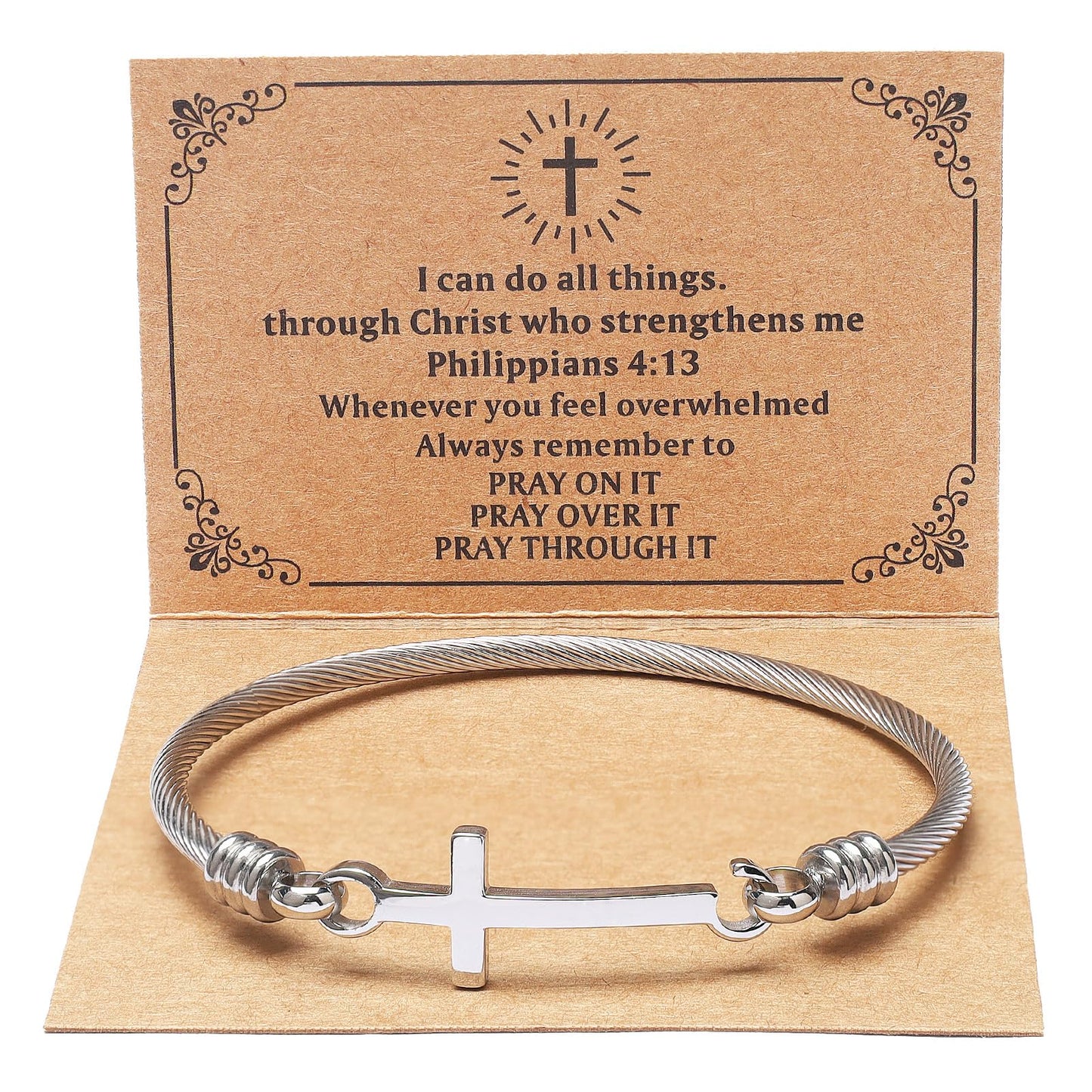 DS Religious Gift for Her Christian Cross Bracelet Bible Verse God is Within Her She Will Not Fall Inspirational Bracelets For Women Stainless Steel Jewelry Gift To Daughter Best Friend (Cross bracelet-Silver 5)
