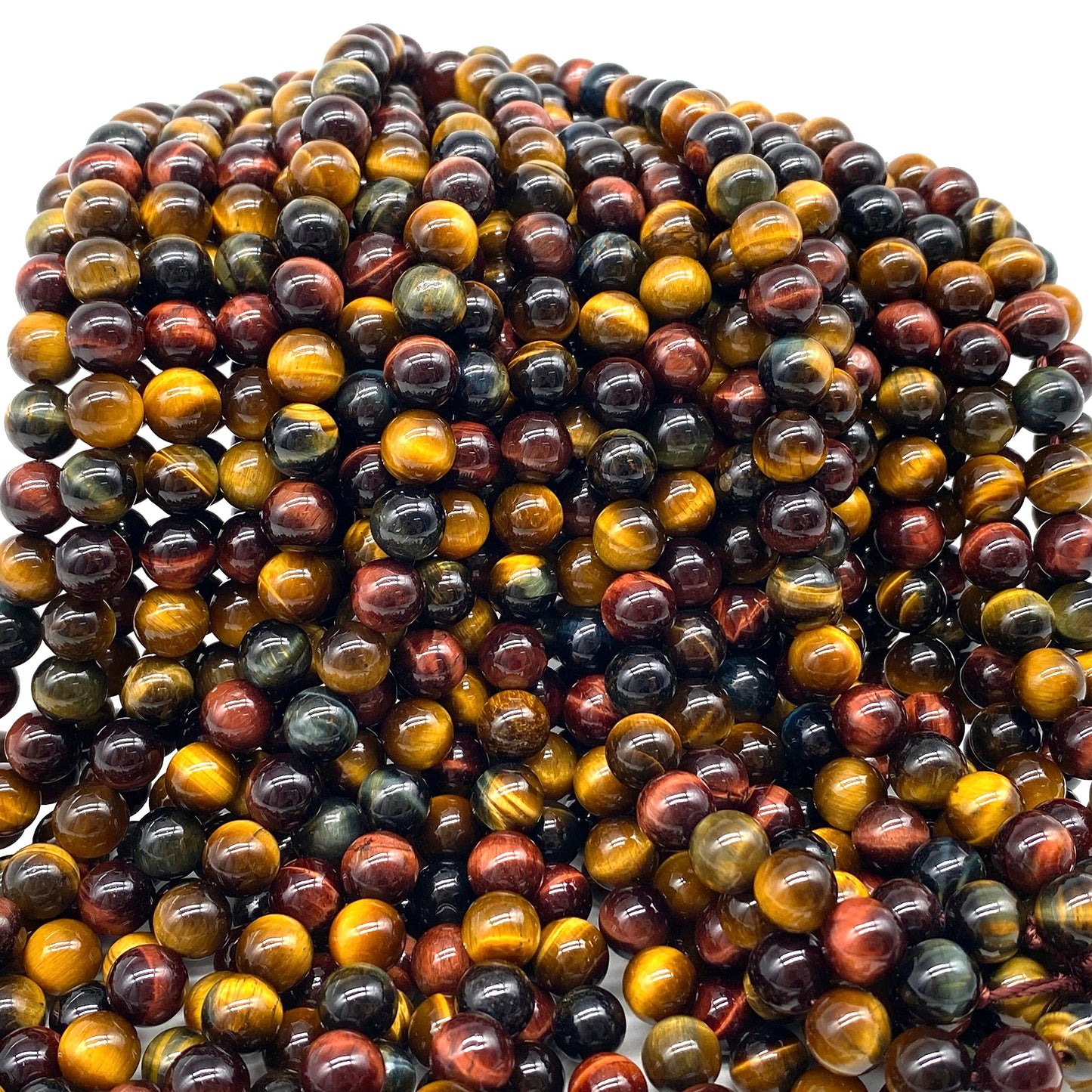 ABCGEMS African Tri-Color Tigers Eye Beads (Gorgeous Matrix- Mohs Hardness 7) Healing Energy Crystal Stone Ideal for Bracelet Necklace Ring DIY Jewelry Making Craft Men Women Smooth Round Tiny 6mm