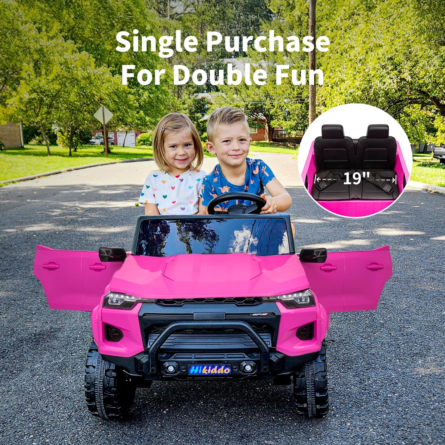 Hikiddo 24V 2 Seater Ride on Toy for Big Kids, Electric SUV Kids Car to Drive with Parent Remote, 2WD/4WD Switchable - Pink