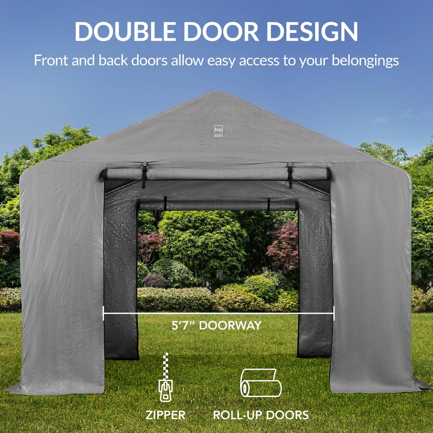 Best Choice Products 10x8ft Outdoor Storage Shed, Carport, Canopy Shelter, Dual Doors & Windows, Metal Frame, Weather-Resistant, Perfect for Storing Motorcycle, Bike, Garden Tools – Gray