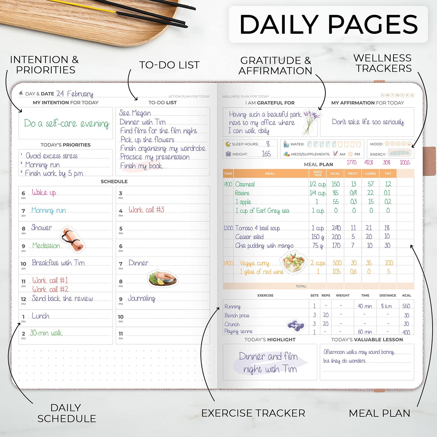 Clever Fox Wellness Planner Premium – Daily Lifestyle Journal to Support Health, Nutrition & Exercise – Healthy Living Journal with Meal, Exercise & Habit Trackers – Lasts 3 Months (Rose Gold)
