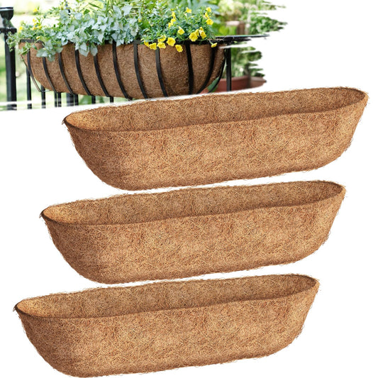 30 inch Coco Liners Trough 3 Pack for Window Boxes Planters, Coconut Husk for Railing Hanging Deck Fence Plant Flower Basket, Coco Fiber for Outdoor&Indoor