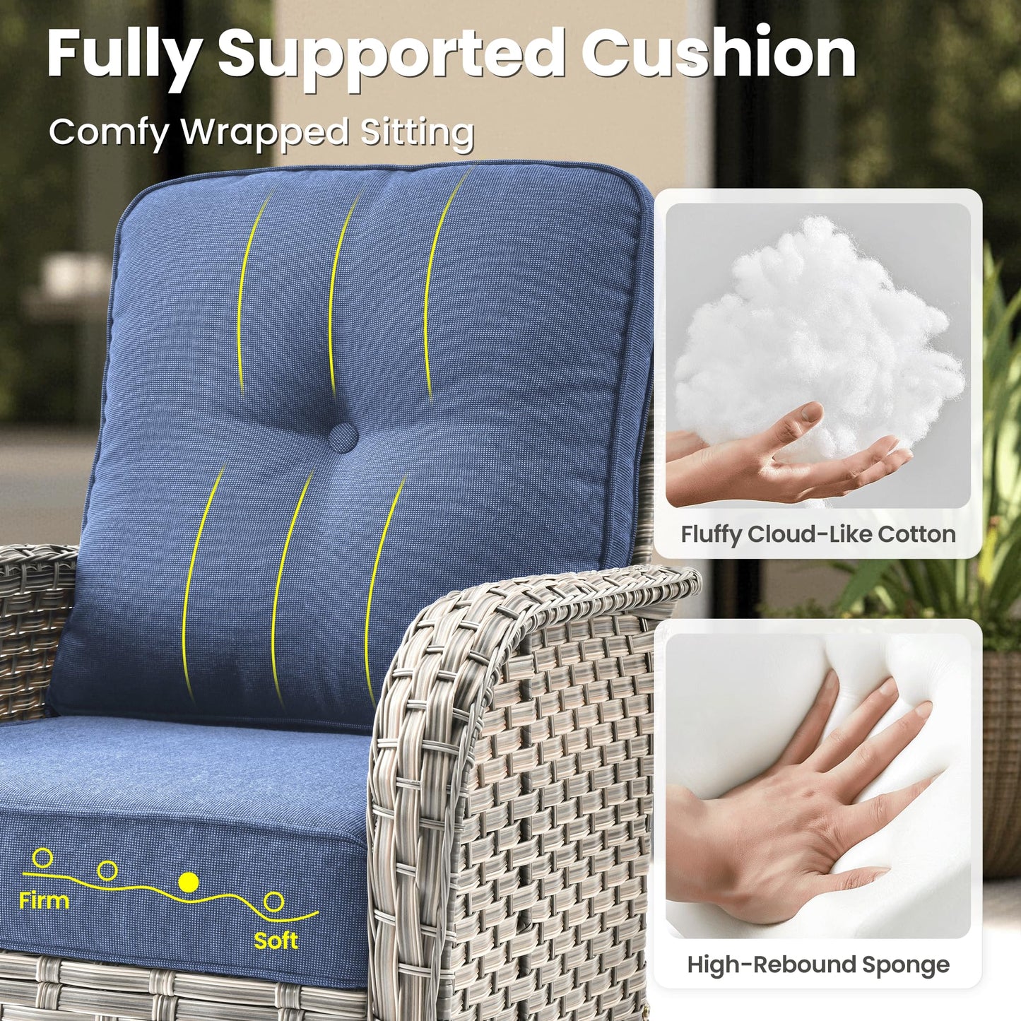 ovios 8-Piece Patio Furniture Outdoor Sectional Sofa Couch with Rocking Swivel Chairs Deep Seat Chaise Comfy Cushions, Modern Modular Wicker Rattan Conversation, Denim Blue