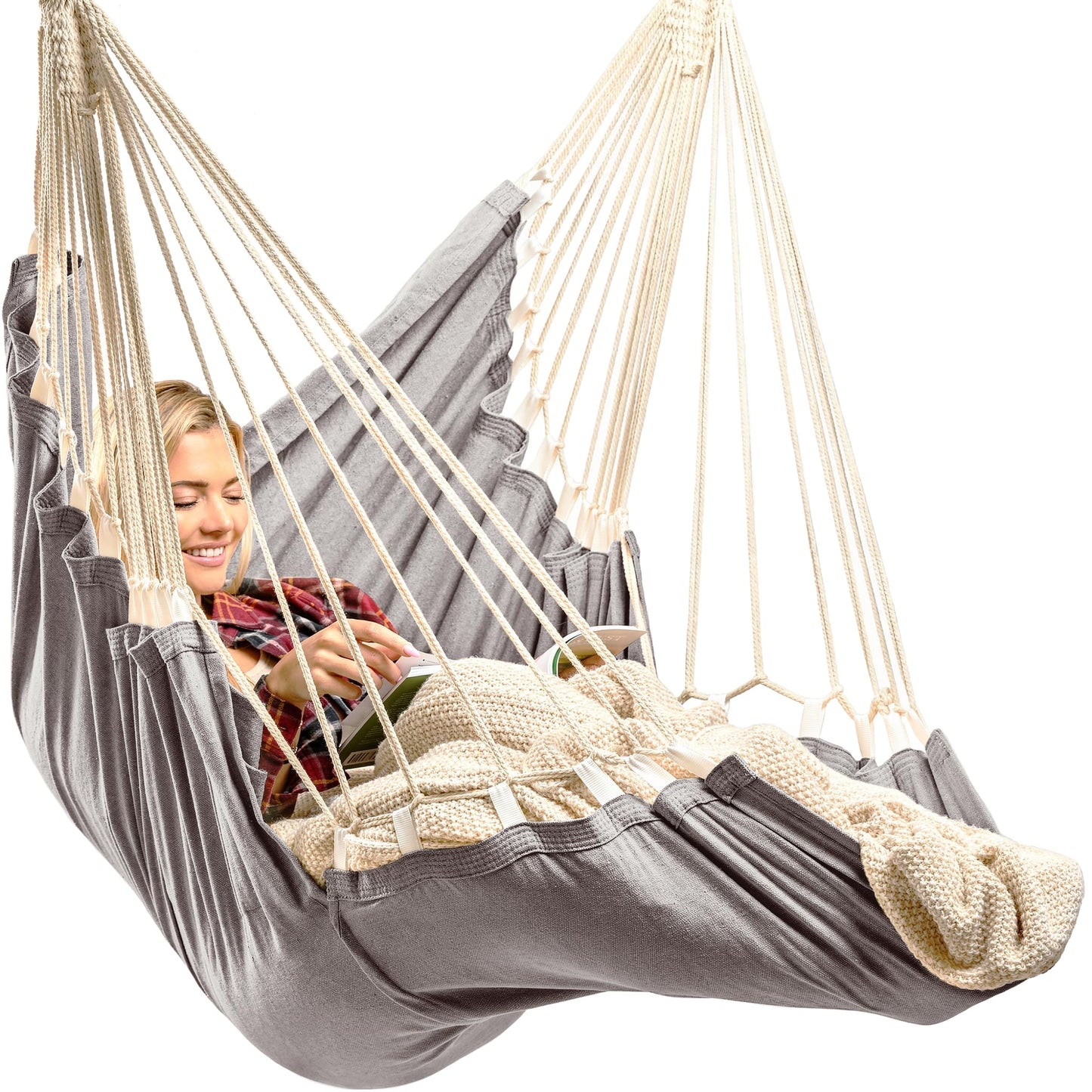 Hanging Hammock Chair Swing - Hammock Swing Chair with Foot Rest - Indoor/Outdoor Hanging Chair - Quick & Easy Setup with Durable Hardware – Spacious Full Body Support – Holds 440 Lbs