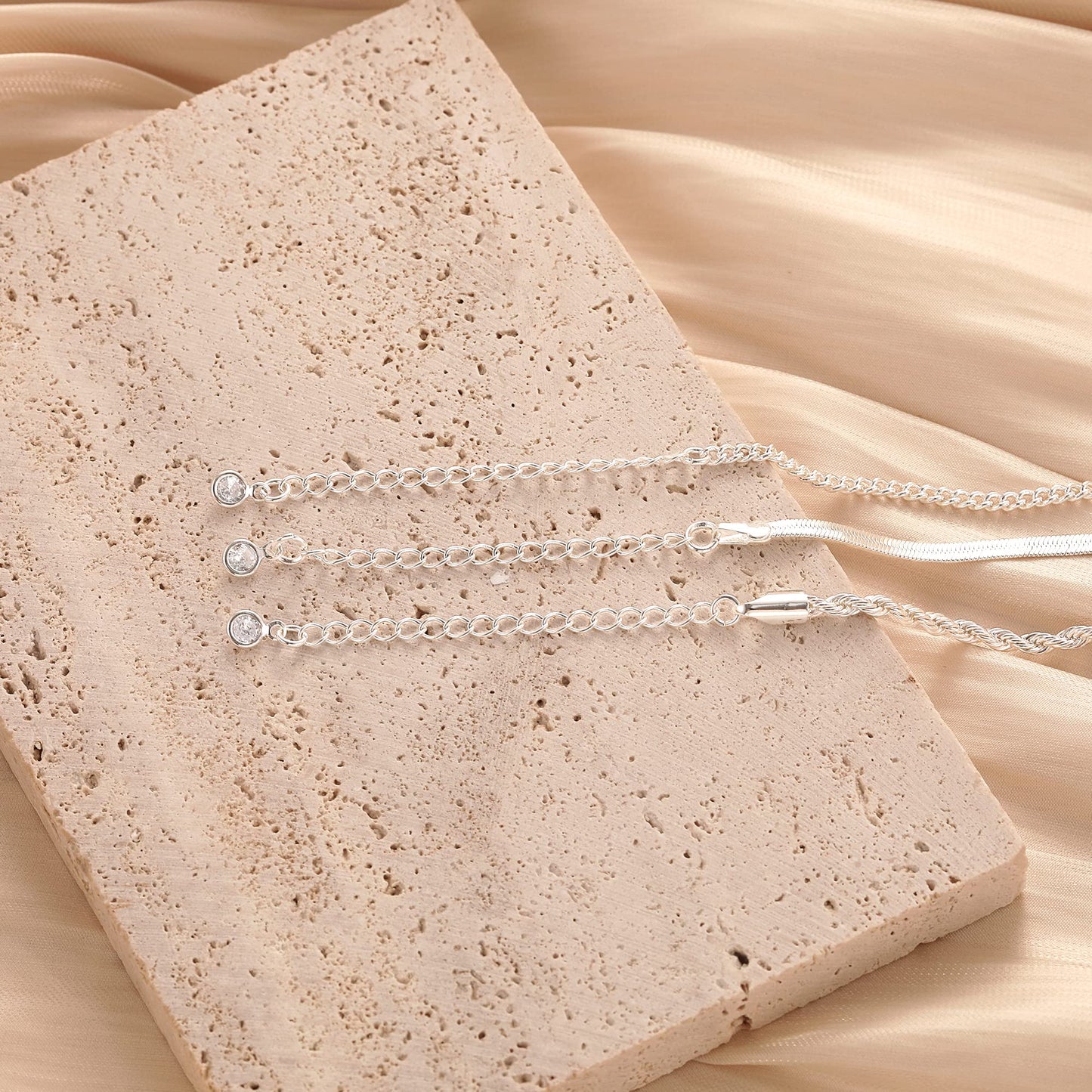 Freekiss Silver Herringbone Necklace for Women, Layered 925 Sterling Silver Necklace for Women Simple Dainty Cuban Rope Snake Link Chain Necklace Set Chunky Choker Silver Womens Jewelry Gifts