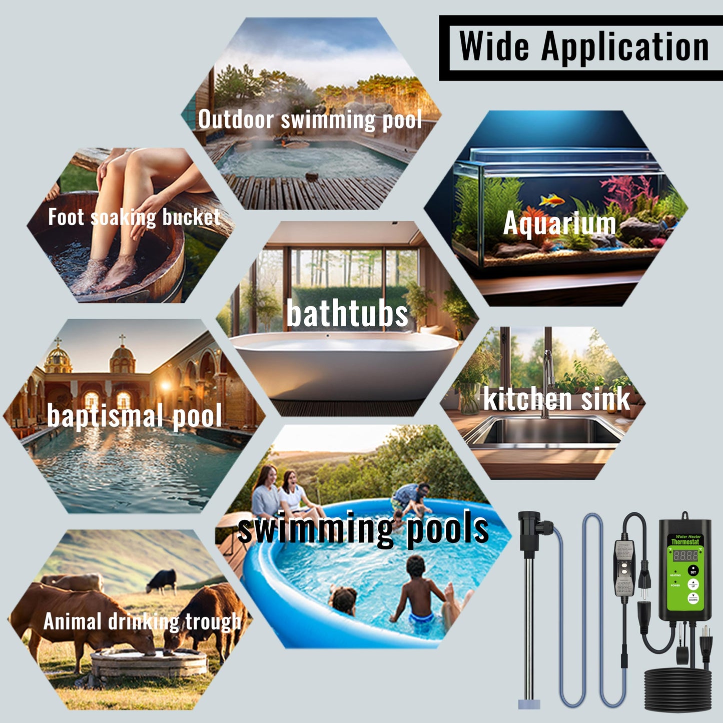 LINGLONGTEMP 1500W Submersible Hot Tub & Pool Portable Electric immersion Water Heater with temperature control and GFCI for Swimming Pools, Bathtubs, Baptistry, above ground pool & inflatable pool