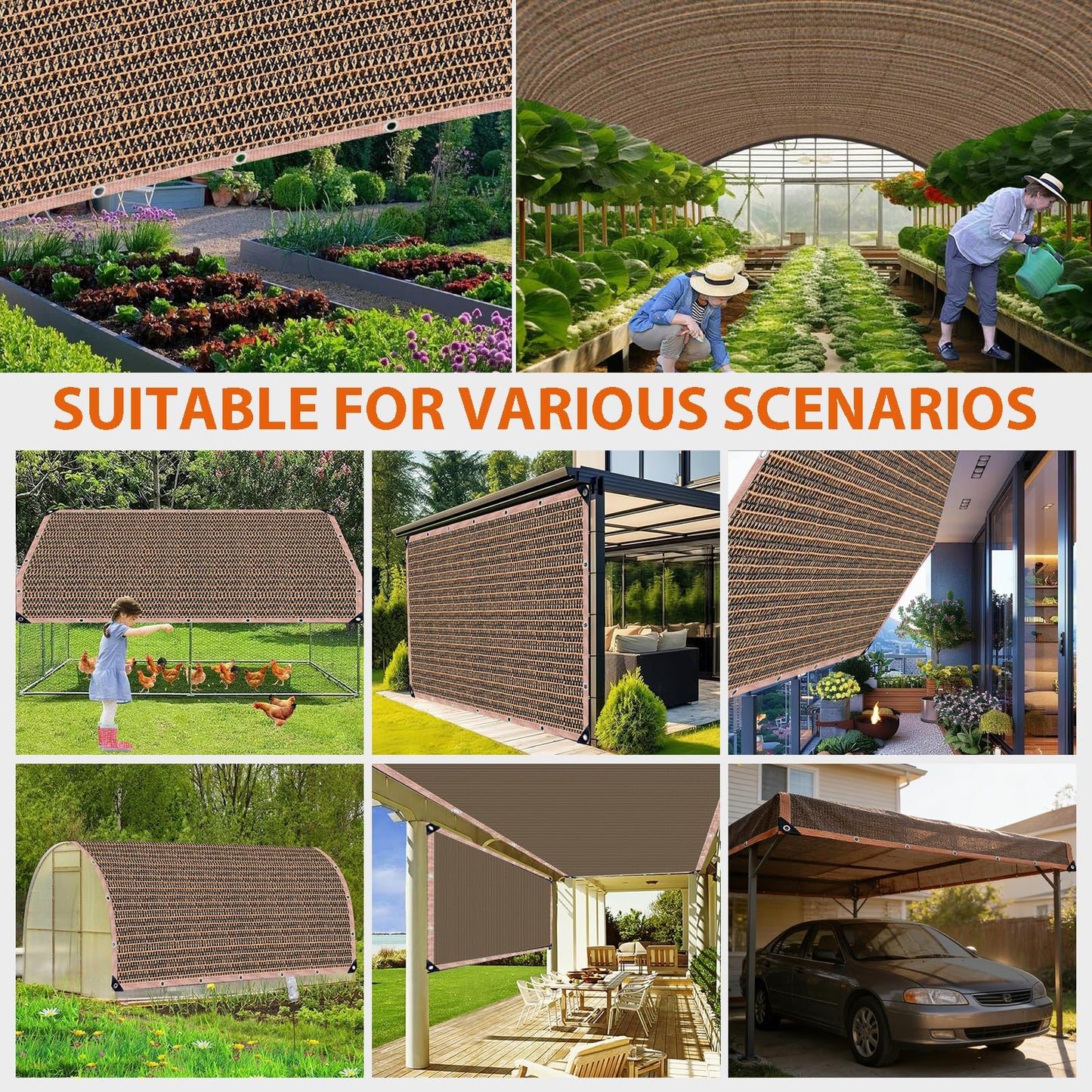 LCYFBE 90% Sun Shade Cloth with Grommets, 5 x 10 FT Pergola Shade Cover Canopy, Mesh Tarp Sun Screens for Patio, Outdoor, Garden, Backyard, Mocha