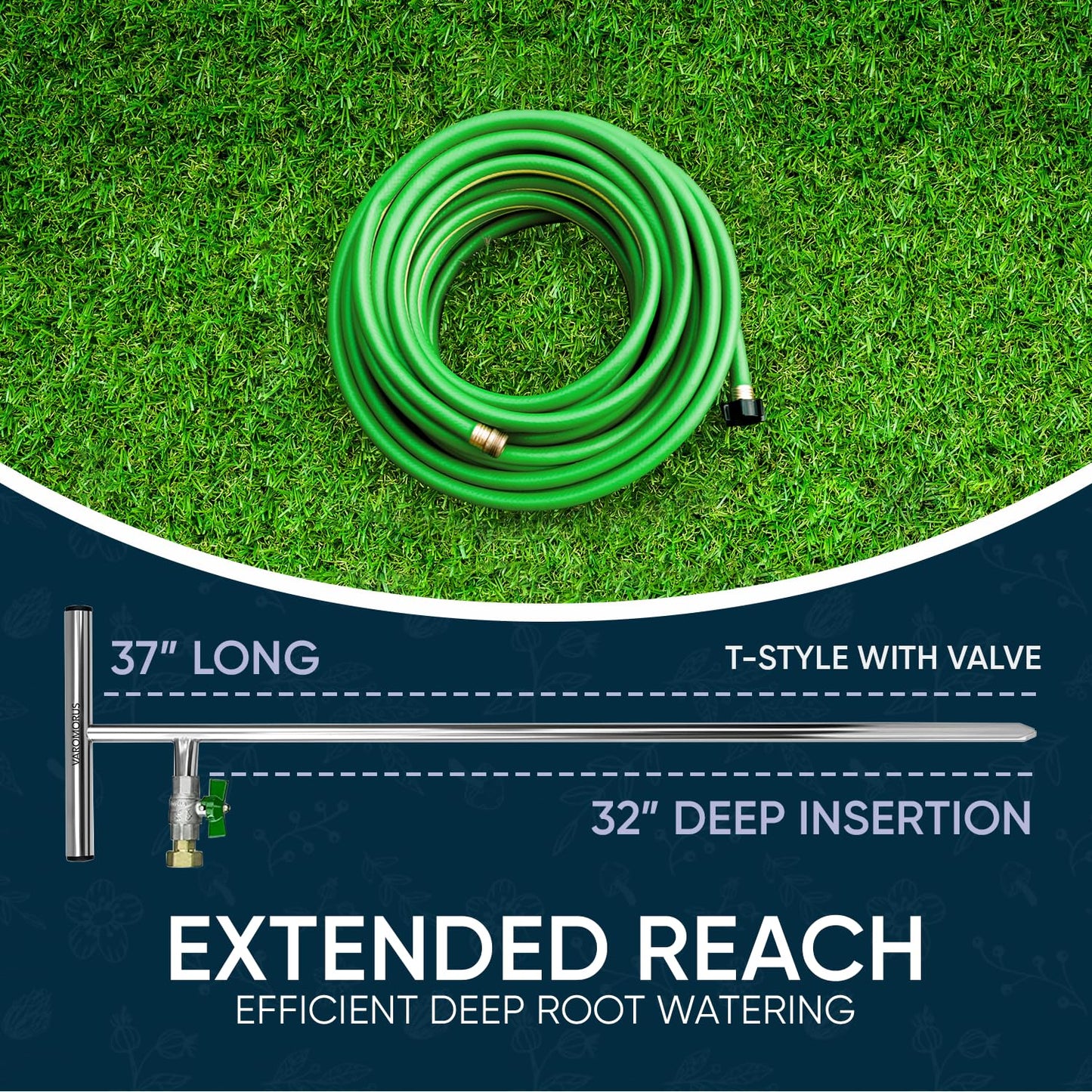 Varomorus Stainless Steel Deep Root Tree Watering Tool Irrigation System Wand T-Handle with Valve